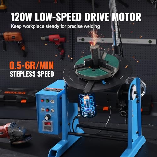 VEVOR Schweißdrehtisch 120 W Schweißpositionierer 0,5–6U/min Manipulator 25 kg(Horizontal)/50 kg(vertikal) Drehtisch 0–90° Neigungswinkel KD200-Dreibackenfutter zum Schneiden, Schleifen, Montieren – Bild 4