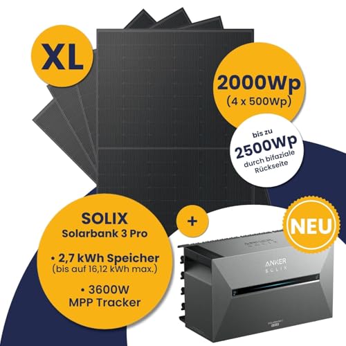 Kleines Kraftwerk 2000W Balkonkraftwerk ohne Halterung inkl. Anker Solarbank 3 Pro | Balkon Kraftwerk mit Speicher 800W komplett Steckdose | Solaranlage Komplettset | 4x500Wp bifaziale Solarmodule – Bild 2