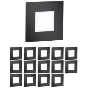 ledscom.de 15 Stück LED Treppenlicht/Wandeinbauleuchte FEX für innen und außen, eckig, schwarz, 85 x 85mm, kaltweiß