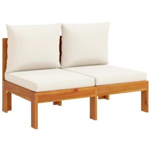 vidaXL Gartensofa ohne Armlehne 2-Sitzer, Gartensessel mit Kissen, Modular Loungesofa für Garten Terrasse, Sofa Garnitur Gartenmöbel, Massivholz Akazie