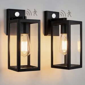 BRIMMEL Außenwandleuchte mit Bewegungsmelder, Aluminiumdruckguss Wandlampe Außen Schwarz, E27 Dämmerungssensor Gartenleuchte IP44 Wetterfest für Haustür Terrasse, 2er Set