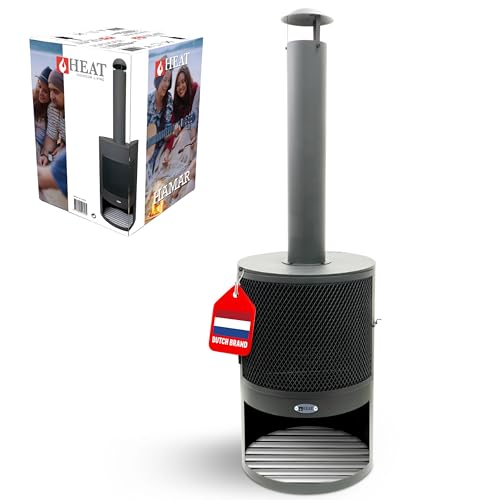 HEAT Outdoor Living Hamar Gartenkamin Schwarz - Terrassenofen - Feuerstelle für entspannte Abende - Feuersäule Outdoor - Terrassenkamin - Gartenofen aus hochwertigem Stahl - Schwarz - 47x47x148cm