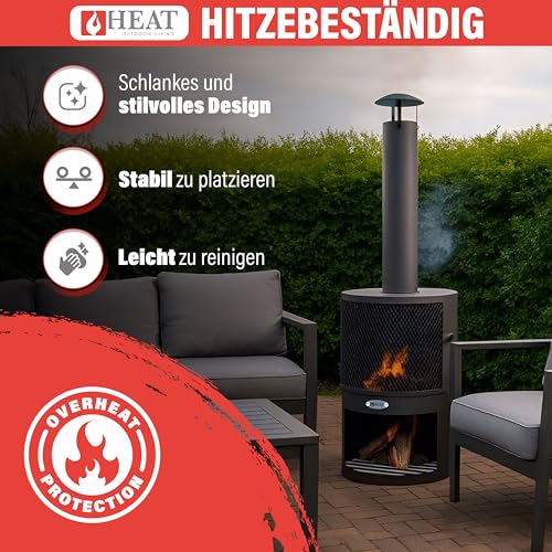 HEAT Outdoor Living Hamar Gartenkamin Schwarz - Terrassenofen - Feuerstelle für entspannte Abende - Feuersäule Outdoor - Terrassenkamin - Gartenofen aus hochwertigem Stahl - Schwarz - 47x47x148cm – Bild 3