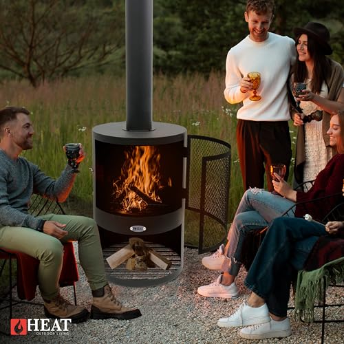 HEAT Outdoor Living Hamar Gartenkamin Schwarz - Terrassenofen - Feuerstelle für entspannte Abende - Feuersäule Outdoor - Terrassenkamin - Gartenofen aus hochwertigem Stahl - Schwarz - 47x47x148cm – Bild 4