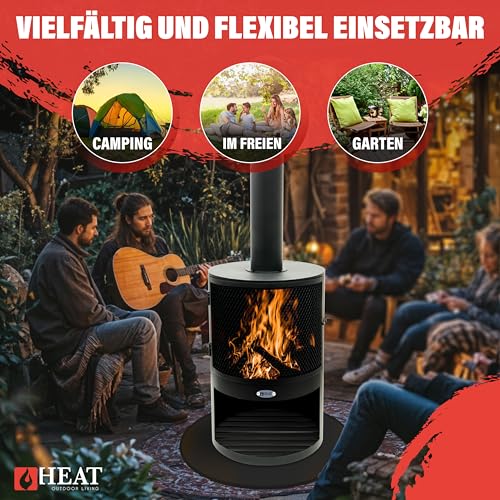 HEAT Outdoor Living Hamar Gartenkamin Schwarz - Terrassenofen - Feuerstelle für entspannte Abende - Feuersäule Outdoor - Terrassenkamin - Gartenofen aus hochwertigem Stahl - Schwarz - 47x47x148cm – Bild 5