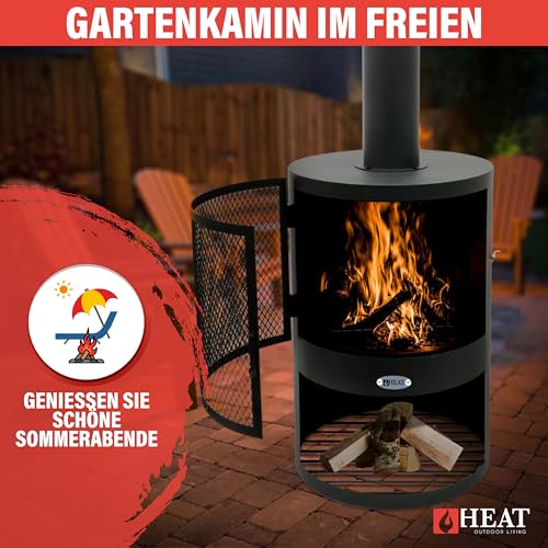 HEAT Outdoor Living Hamar Gartenkamin Schwarz - Terrassenofen - Feuerstelle für entspannte Abende - Feuersäule Outdoor - Terrassenkamin - Gartenofen aus hochwertigem Stahl - Schwarz - 47x47x148cm – Bild 6