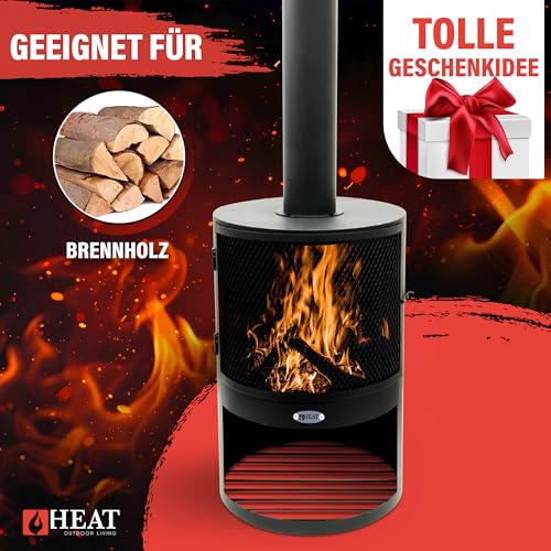 HEAT Outdoor Living Hamar Gartenkamin Schwarz - Terrassenofen - Feuerstelle für entspannte Abende - Feuersäule Outdoor - Terrassenkamin - Gartenofen aus hochwertigem Stahl - Schwarz - 47x47x148cm – Bild 7