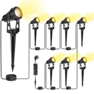 HUAEU LED Gartenbeleuchtung mit Strom,26M 8-in-1 Bodenstrahler, 3000K Warmweiß, 12V IP65, Gartenstrahler LED Außen Wasserdicht, mit Stecker für Draußen,Terrasse, Gartenweg,Bäume, Rasen, Erdspieß