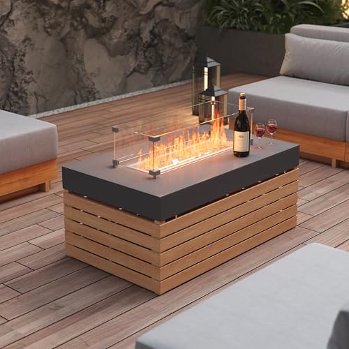 Homary Moderner Propangas-Feuerstelltisch Mit Glas-Windschutz Für Terrasse, Balkon & Garten – Eleganter Outdoor Couchtisch Mit Feuerstelle Aus Aluminiumlegierung – Bild 3