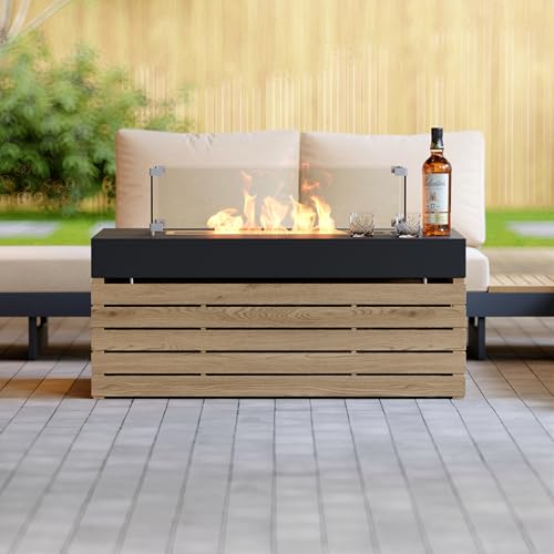 Homary Moderner Propangas-Feuerstelltisch Mit Glas-Windschutz Für Terrasse, Balkon & Garten – Eleganter Outdoor Couchtisch Mit Feuerstelle Aus Aluminiumlegierung – Bild 5