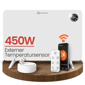 HEIMWERT Infrarot Wandheizung 450W - Sofort Wohlfühlwärme - Senkt Heizkosten enorm - Luxusausstattung mit Thermostat App - Langlebig, Geräuschlos - 2in1 Wandmontage und Standgerät (Watt 450)