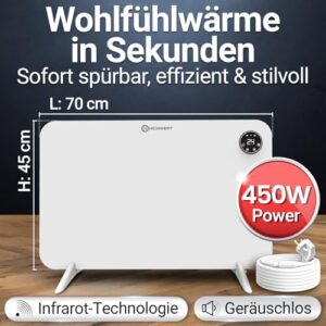 Alternative view of HEIMWERT Infrarot Wandheizung 450W - Sofort Wohlfühlwärme - Senkt Heizkosten enorm - Luxusausstattung mit Thermostat App - Langlebig, Geräuschlos - 2in1 Wandmontage und Standgerät (Watt 450)