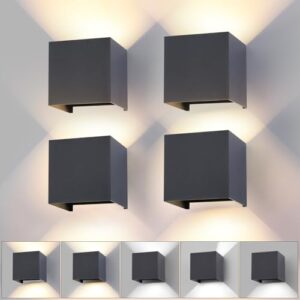 wisdom line Wandleuchte Innen & Aussen 4er Set mit Auf- und Abwärtslicht, 15W LED 3 Farbtemperaturen, IP65 Wasserdicht, Lichtwinkel 0-120° stufenlos verstellbar, in Anthrazit