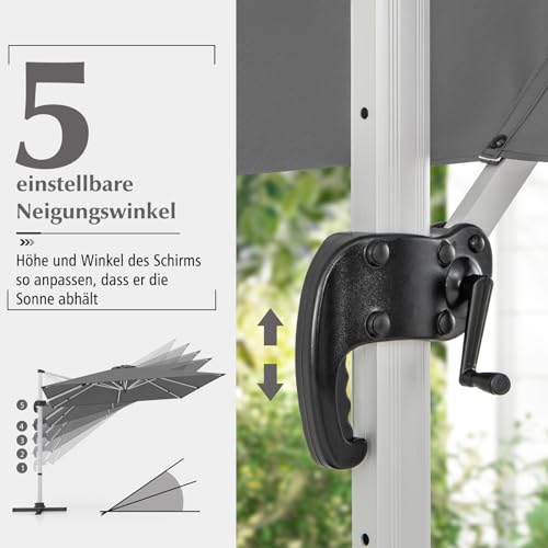 COSTWAY Sonnenschirm rechteckig 300 x 300 cm, großer Ampelschirm mit Kurbel, Gartenschirm neigbar, 360° drehbar, Terrassenschirm, Marktschirm für Garten, Terrasse, Balkon, Grau – Bild 3