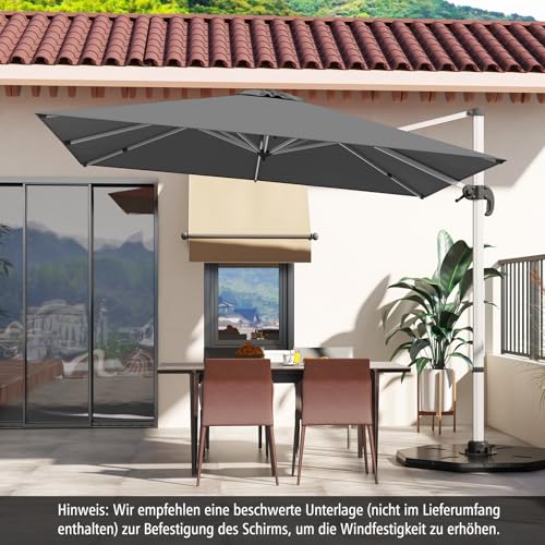 COSTWAY Sonnenschirm rechteckig 300 x 300 cm, großer Ampelschirm mit Kurbel, Gartenschirm neigbar, 360° drehbar, Terrassenschirm, Marktschirm für Garten, Terrasse, Balkon, Grau – Bild 9
