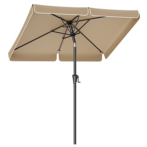SONGMICS Sonnenschirm 200 x 150 cm, rechteckiger Balkonschirm, Sonnenschutz UPF 50 , beidseitig um 30° knickbar, für Garten, Terrasse, ohne Ständer, Taupe GPU048K01