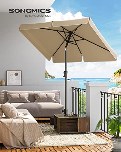 SONGMICS Sonnenschirm 200 x 150 cm, rechteckiger Balkonschirm, Sonnenschutz UPF 50 , beidseitig um 30° knickbar, für Garten, Terrasse, ohne Ständer, Taupe GPU048K01 – Bild 2