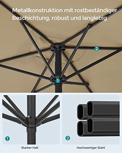 SONGMICS Sonnenschirm 200 x 150 cm, rechteckiger Balkonschirm, Sonnenschutz UPF 50 , beidseitig um 30° knickbar, für Garten, Terrasse, ohne Ständer, Taupe GPU048K01 – Bild 6