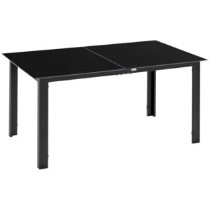 Outsunny Gartentisch Aluminium 150 x 90 cm Wetterfest Balkontisch mit Glas-Tischplatte, Buffettisch Campingtisch für 6 Personen Terrassentisch Outdoor Esstisch für Garten, Terrasse Balkon Schwarz