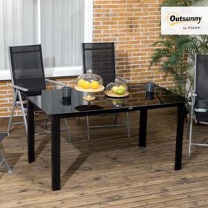 Alternative view of Outsunny Gartentisch Aluminium 150 x 90 cm Wetterfest Balkontisch mit Glas-Tischplatte, Buffettisch Campingtisch für 6 Personen Terrassentisch Outdoor Esstisch für Garten, Terrasse Balkon Schwarz