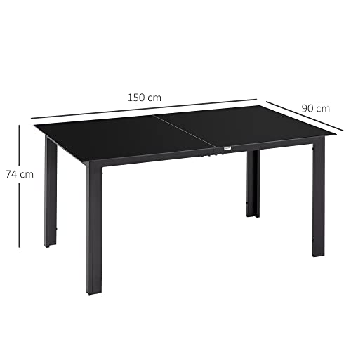 Outsunny Gartentisch Aluminium 150 x 90 cm Wetterfest Balkontisch mit Glas-Tischplatte, Buffettisch Campingtisch für 6 Personen Terrassentisch Outdoor Esstisch für Garten, Terrasse Balkon Schwarz – Bild 3