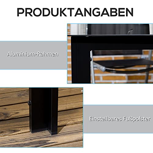 Outsunny Gartentisch Aluminium 150 x 90 cm Wetterfest Balkontisch mit Glas-Tischplatte, Buffettisch Campingtisch für 6 Personen Terrassentisch Outdoor Esstisch für Garten, Terrasse Balkon Schwarz – Bild 5