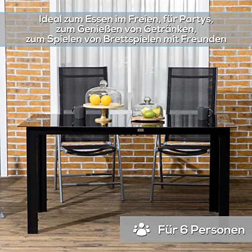 Outsunny Gartentisch Aluminium 150 x 90 cm Wetterfest Balkontisch mit Glas-Tischplatte, Buffettisch Campingtisch für 6 Personen Terrassentisch Outdoor Esstisch für Garten, Terrasse Balkon Schwarz – Bild 6