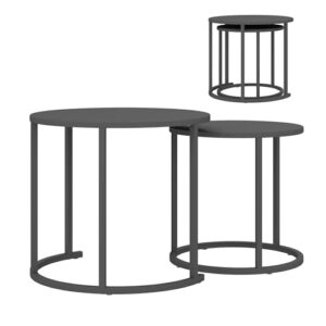 Outsunny 2er Set Beistelltisch Stapelbar Gartentisch Rund wetterfest Balkontisch aus Stahl platzsparend Campingtisch Kaffeetisch für Wohnzimmer Büro Outdoor Indoor Dunkelgrau