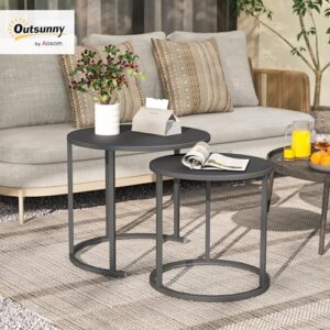 Alternative view of Outsunny 2er Set Beistelltisch Stapelbar Gartentisch Rund wetterfest Balkontisch aus Stahl platzsparend Campingtisch Kaffeetisch für Wohnzimmer Büro Outdoor Indoor Dunkelgrau