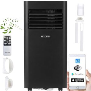 Echos® Klimaanlage mobil mit Abluftschlauch, Wi Fi & Fensterabdichtung – Mobile Klimaanlage 9000 BTU - App/WLAN Steuerung | Fernbedienung & 24 h Timer | Luftkühler, Luftentfeuchter & Ventilator