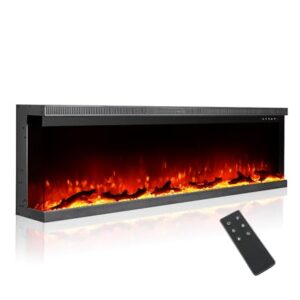 M.C.Haus 3-seitiger Luxus-Elektrokamin mit 3 Installationsmöglichkeiten, Einbaukamin an Multi-Media-Wand, Elektrischer Flammeneffekt mit 9 Farben, 1800W, 153cm/60inch, Schwarz