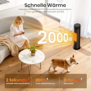 Alternative view of Heizlüfter Energiesparend, 2000W PTC Keramik Heizlüfter, 36dB Leise, Thermostat, 70° Oszillation, 12H Timer, Überhitzungs-Kippschutz, Elektroheizung für Innenräume, 60cm, Schwarz,1 Pack 3 Modi