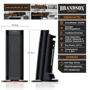 Alternative view of Brandson - Heizlüfter mit Fernbedienung energiesparend leise - Keramik-Heizlüfter Badezimmer - Oszillationsfunktion - 2x Heizstufen - Timer - Heizung Heater - hohe Sicherheit