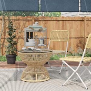 Alternative view of Outsunny Beistelltisch Rattan, Ø60 cm Couchtisch Gartentisch mit Tischplatte aus Hartglas, Balkontisch im Boho-Design, Kaffeetisch für Garten, Balkon, Naturholz