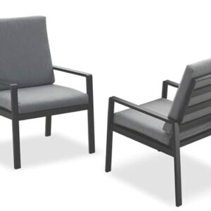 Atenza Gartenstühle Alu 2er Set, Gartensessel mit 6cm dicken Polstern, wetterfeste Essstühle für Außenbereich & Terrasse, Moderne Balkonstühle mit Armlehne, bis 140kg belastbar (Grau, 2 Stück)
