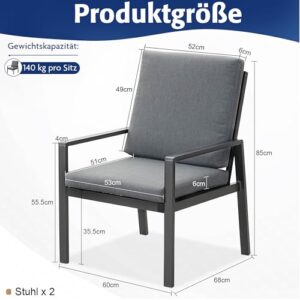 Alternative view of Atenza Gartenstühle Alu 2er Set, Gartensessel mit 6cm dicken Polstern, wetterfeste Essstühle für Außenbereich & Terrasse, Moderne Balkonstühle mit Armlehne, bis 140kg belastbar (Grau, 2 Stück)