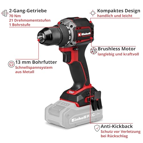 Einhell Professional Akku-Bohrschrauber TP-CD 18/70-C Li BL - Solo Power X-Change (18 V, Brushless, 70 Nm, 13 mm Bohrfutter, 2-Gang, Anti-Kickback, ohne Akku) – Bild 3