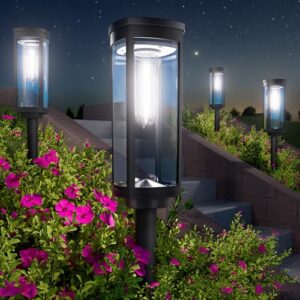 EDISONFIRE Solarleuchten für den Außenbereich, 8 Stück, IP65, wasserdicht, Solar-Beleuchtung, Dekoration für Garten, Terrasse, Weg, Rasen, Weiß