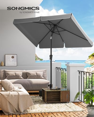 SONGMICS Sonnenschirm 300 x 200 cm, rechteckiger Balkonschirm, Sonnenschutz UPF 50 , beidseitig um 30° knickbar, für Garten, Terrasse, ohne Ständer, grau GPU058G01 – Bild 2