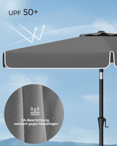 SONGMICS Sonnenschirm 300 x 200 cm, rechteckiger Balkonschirm, Sonnenschutz UPF 50 , beidseitig um 30° knickbar, für Garten, Terrasse, ohne Ständer, grau GPU058G01 – Bild 5