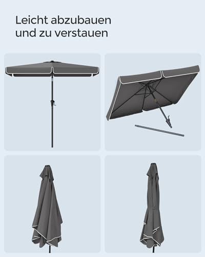 SONGMICS Sonnenschirm 300 x 200 cm, rechteckiger Balkonschirm, Sonnenschutz UPF 50 , beidseitig um 30° knickbar, für Garten, Terrasse, ohne Ständer, grau GPU058G01 – Bild 8