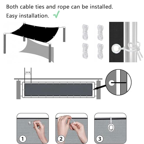 Sonnensegel mit Ösen 2.2 x 2.8 m Windschutz Rechter Winkel Sonnensegel mit Ösen Wetterbeständig Atmungsaktiv Hdpe Gewebe Ohne Bohren für Balkon Garten, Grau – Bild 7