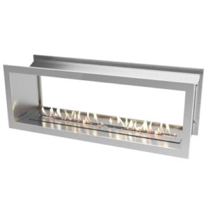 Icon Fires Slimline Firebox FBDS1650, 9,8 kW, Edelstahl, doppelseitiger Einbaukamin, einstellbare Flammen, bis zu 9 Stunden Brenndauer, H: 60 x B: 165 x T: 45 cm.