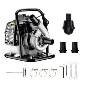 Wiltec Benzin Wasserpumpe 1,4 kW Gartenpumpe mit 15 m³/h Durchfluss, Garten Pumpe mit 2-Takt-Motor, Motorpumpe zur Bewässerung und zum Aus- bzw. Abpumpen
