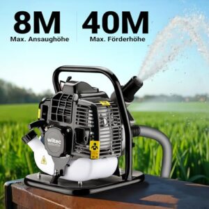 Alternative view of Wiltec Benzin Wasserpumpe 1,4 kW Gartenpumpe mit 15 m³/h Durchfluss, Garten Pumpe mit 2-Takt-Motor, Motorpumpe zur Bewässerung und zum Aus- bzw. Abpumpen