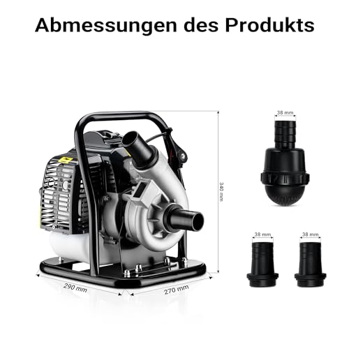 Wiltec Benzin Wasserpumpe 1,4 kW Gartenpumpe mit 15 m³/h Durchfluss, Garten Pumpe mit 2-Takt-Motor, Motorpumpe zur Bewässerung und zum Aus- bzw. Abpumpen – Bild 3