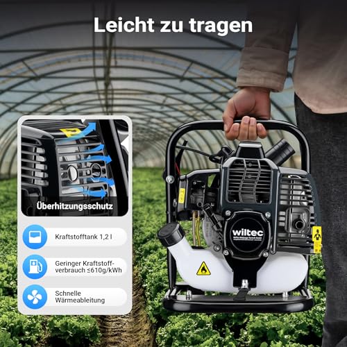 Wiltec Benzin Wasserpumpe 1,4 kW Gartenpumpe mit 15 m³/h Durchfluss, Garten Pumpe mit 2-Takt-Motor, Motorpumpe zur Bewässerung und zum Aus- bzw. Abpumpen – Bild 5