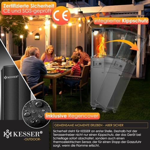 KESSER® Gasheizstrahler 4/8 kW Gas Piezozündung Heizung Gasdruckregler Cover, 360° Rollen Kippschutz, Terrassenheizstrahler Gasheizung Gasheizer Outdoor Kamin Mobiler Heizpilz, Heizer, Anthrazit – Bild 5