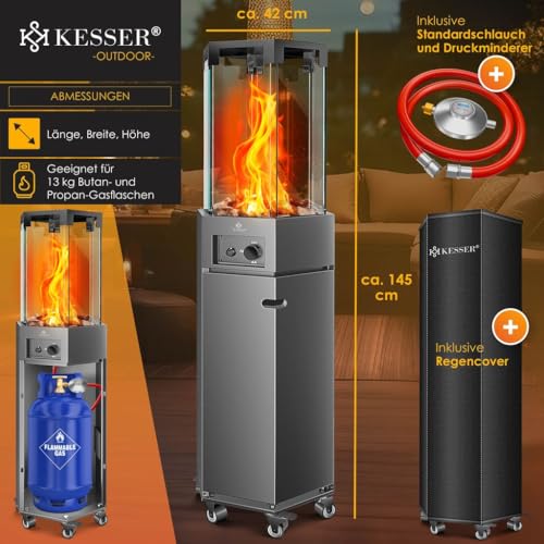 KESSER® Gasheizstrahler 4/8 kW Gas Piezozündung Heizung Gasdruckregler Cover, 360° Rollen Kippschutz, Terrassenheizstrahler Gasheizung Gasheizer Outdoor Kamin Mobiler Heizpilz, Heizer, Anthrazit – Bild 7