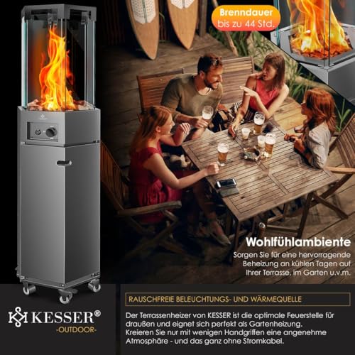 KESSER® Gasheizstrahler 4/8 kW Gas Piezozündung Heizung Gasdruckregler Cover, 360° Rollen Kippschutz, Terrassenheizstrahler Gasheizung Gasheizer Outdoor Kamin Mobiler Heizpilz, Heizer, Anthrazit – Bild 8
